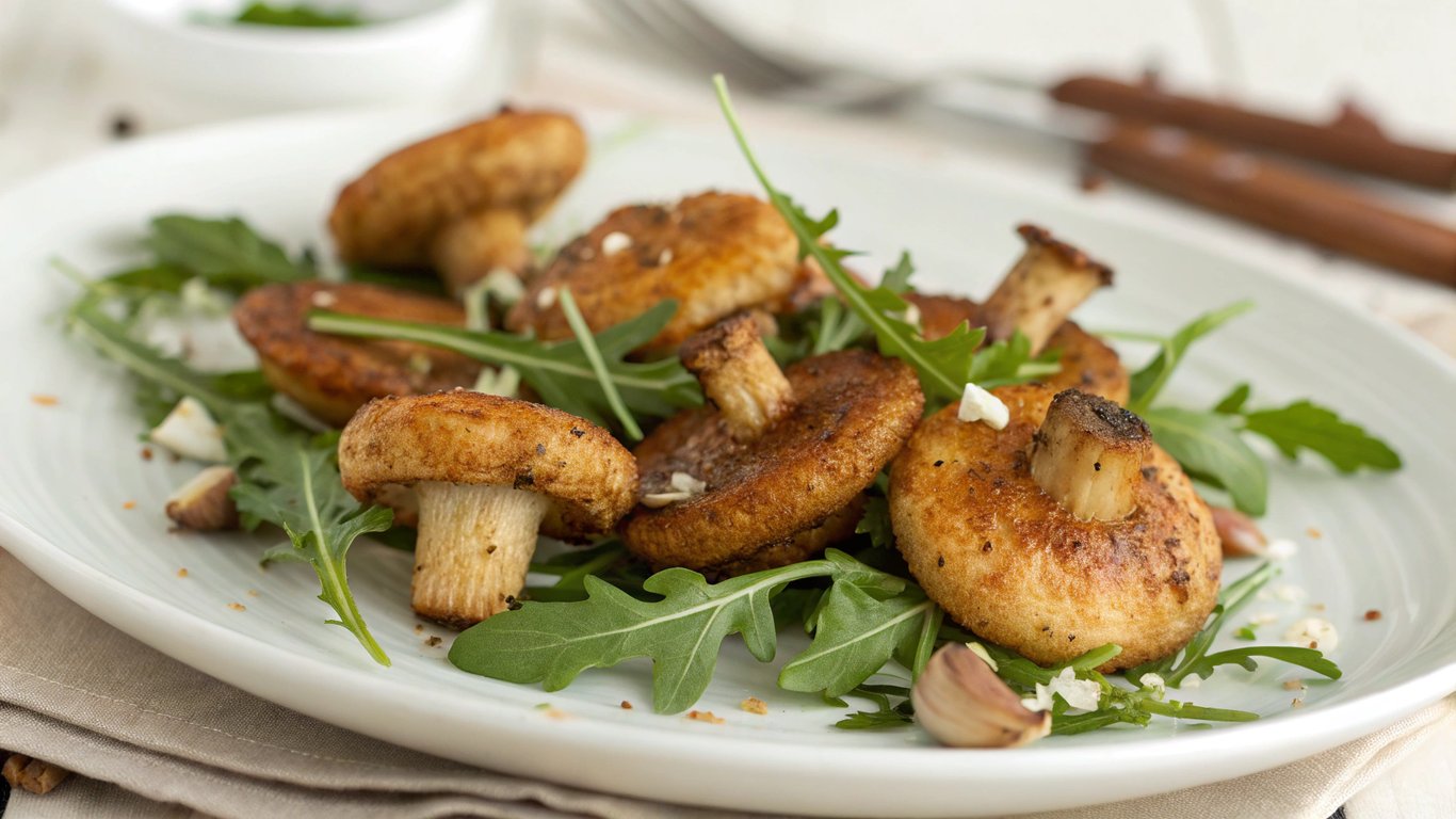 Fried Parasol Mushrooms with Garlic and Nepitella