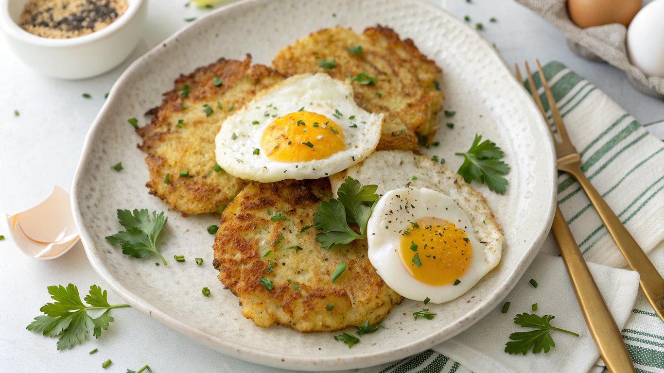 Cauliflower Hash Browns with Eggs